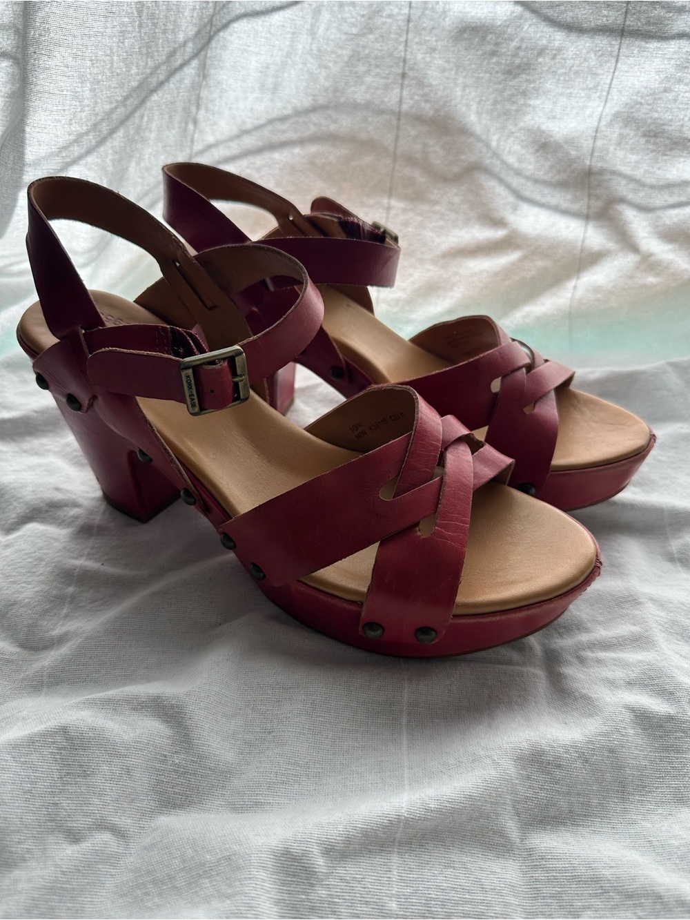 Kork-Ease Red Platform Sandal Heels with Buckle Strap (please see description)